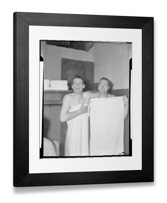 Framed Print : George Selkirk and Lou Gehrig Covering Themselves with Towels Framed Print : George Selkirk and Lou Gehrig Covering Themselves with Towels