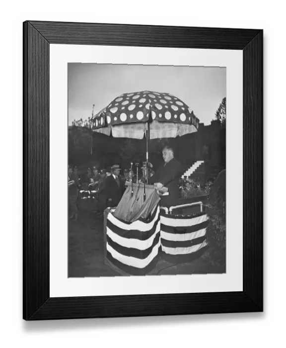 Framed Print : President Franklin Roosevelt Speaking Under Umbrella Framed Print : President Franklin Roosevelt Speaking Under Umbrella
