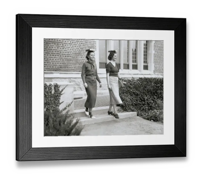 Framed Print : College Women Balancing Books on Heads Framed Print : College Women Balancing Books on Heads