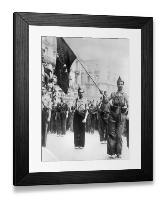 Framed Print : Woman Leads Parade Of Spanish Communists Framed Print : Woman Leads Parade Of Spanish Communists