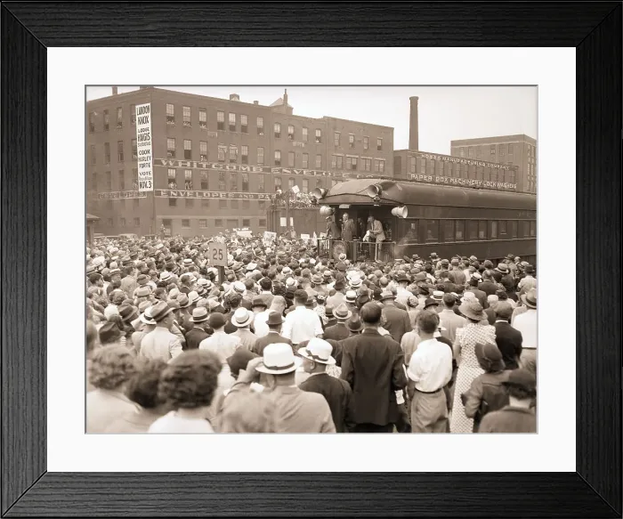 Framed Print : Alf Landon Speaks to Crowd Surrounding Train Framed Print : Alf Landon Speaks to Crowd Surrounding Train