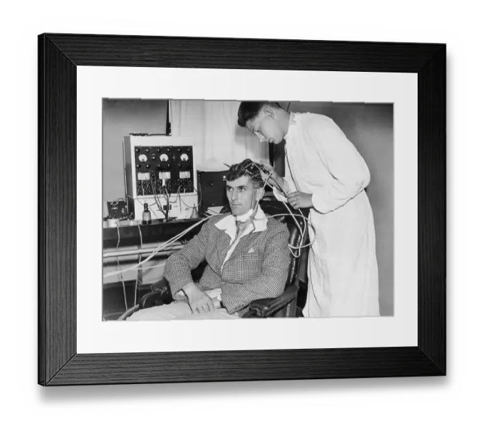 Framed Print : Gray Walter Using Device to Measure Brain Waves Framed Print : Gray Walter Using Device to Measure Brain Waves