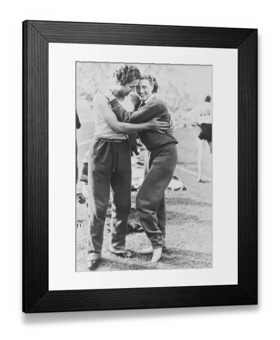 Framed Print : Athletes Helen Stephens and Alice Arden Hugging Framed Print : Athletes Helen Stephens and Alice Arden Hugging