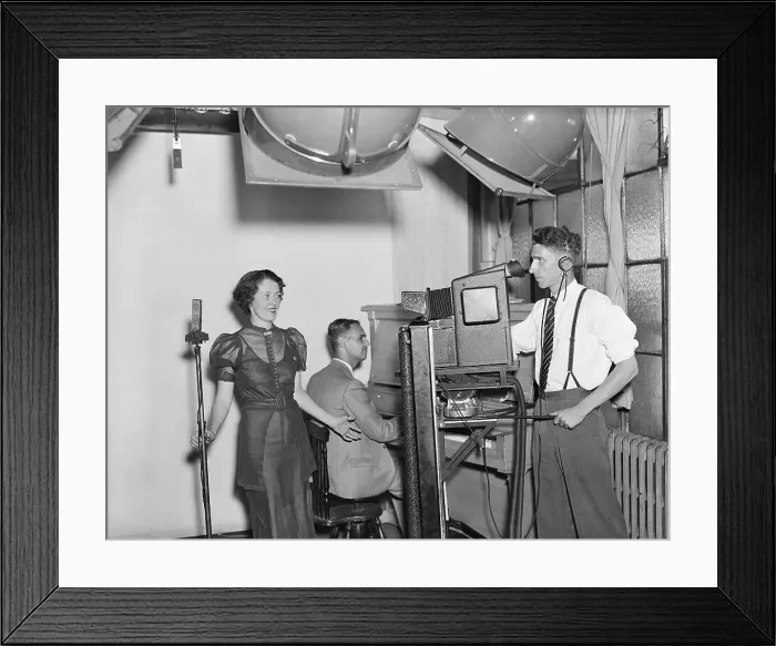 Framed Print : Woman Singing For Tv Broadcasting Demo Framed Print : Woman Singing For Tv Broadcasting Demo