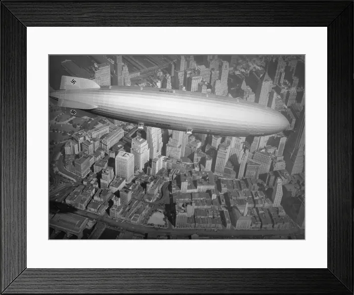 Framed Print : Hindenburg Flying over Manhattan Framed Print : Hindenburg Flying over Manhattan