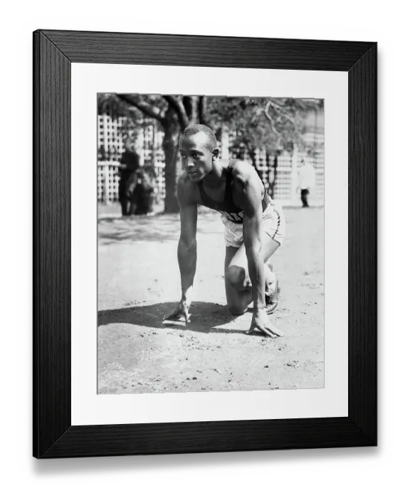 Framed Print : Jesse Owens Crouching at Workout Start Framed Print : Jesse Owens Crouching at Workout Start
