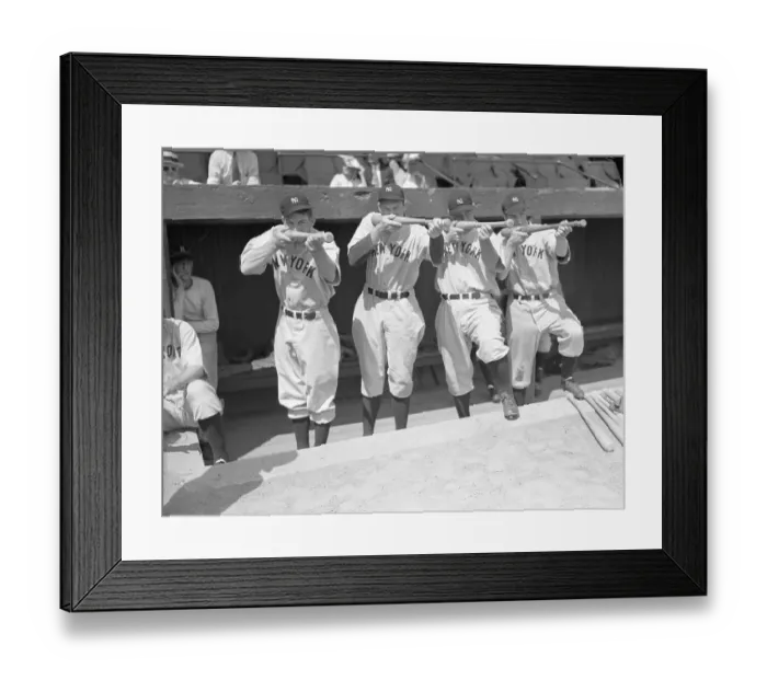 Framed Print : Yankees Aiming Their Bats as Guns from the Dugout Framed Print : Yankees Aiming Their Bats as Guns from the Dugout
