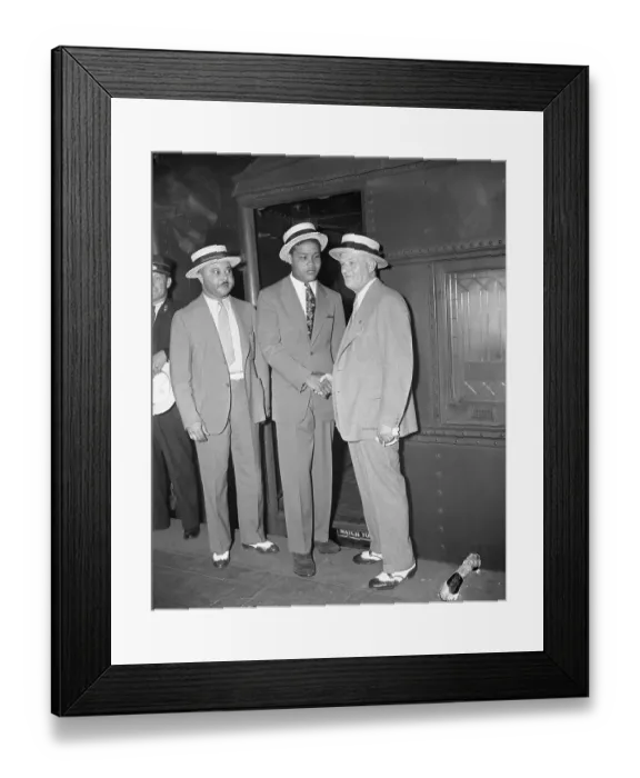 Framed Print : Joe Louis Being Greeted by Manager Framed Print : Joe Louis Being Greeted by Manager