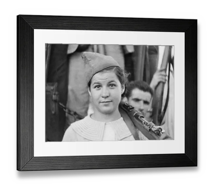 Framed Print : Woman Holding Rifle on Shoulder Framed Print : Woman Holding Rifle on Shoulder