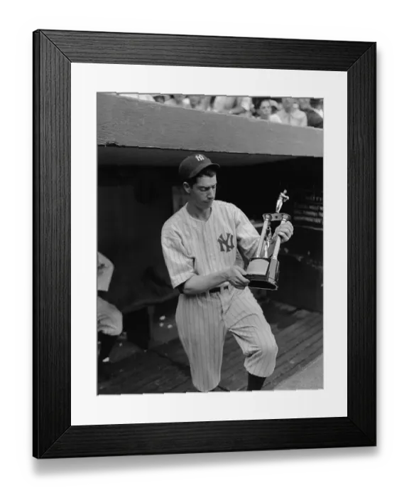 Framed Print : Joe DiMaggio Holding a Trophy Framed Print : Joe DiMaggio Holding a Trophy