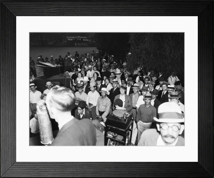 Framed Print : Speaker with Public Address System at Meeting