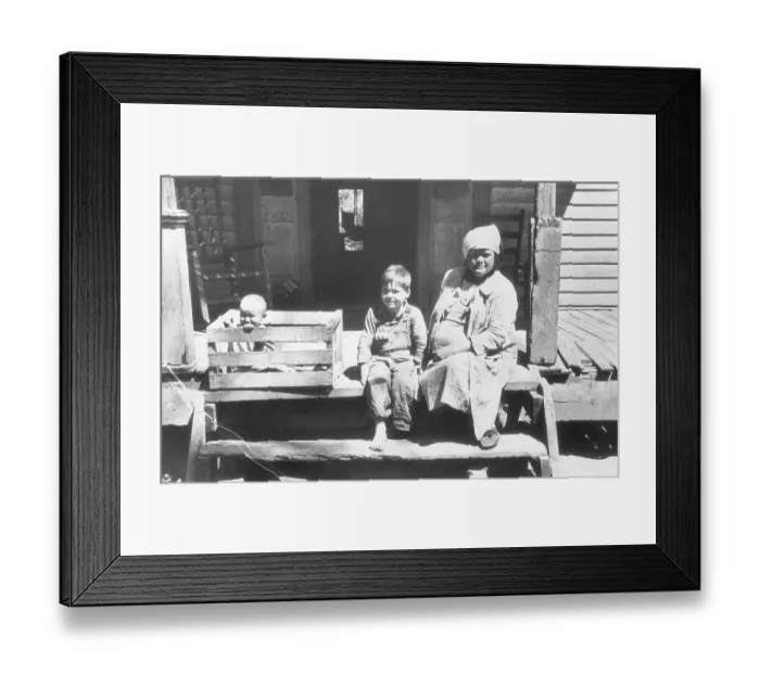Framed Print : Poor Farm Family on Front Porch Framed Print : Poor Farm Family on Front Porch