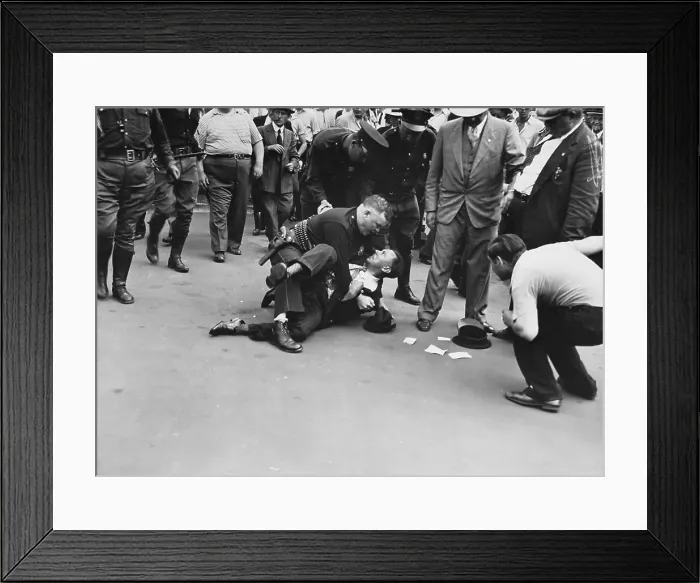 Framed Print : Policeman Wrestling with Striker Framed Print : Policeman Wrestling with Striker