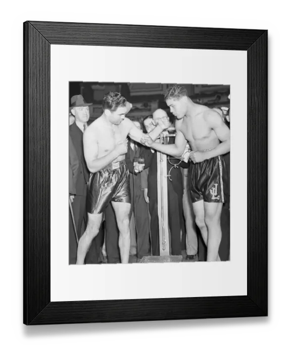Framed Print : Boxers Max Schmeling and Joe Louis at Weigh-In Ceremony Framed Print : Boxers Max Schmeling and Joe Louis at Weigh-In Ceremony