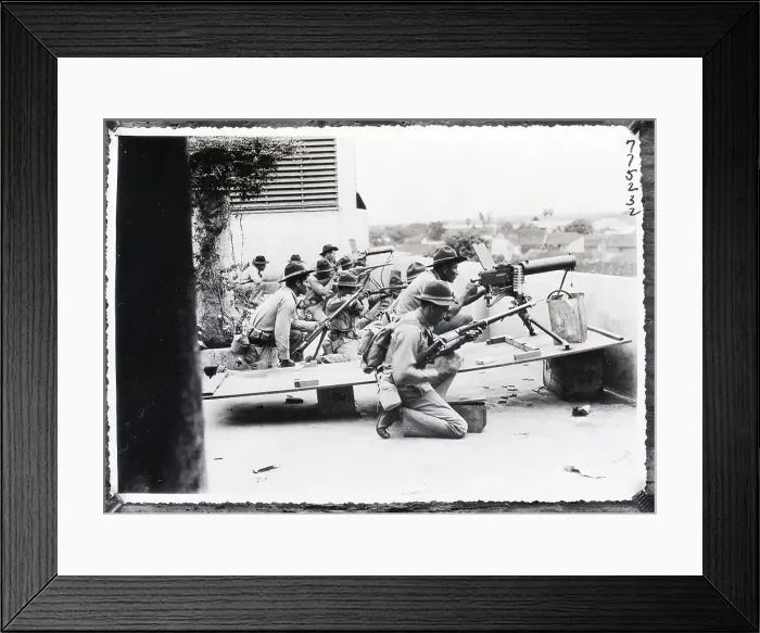 Framed Print : Soldiers with Guns on Building Roof Framed Print : Soldiers with Guns on Building Roof