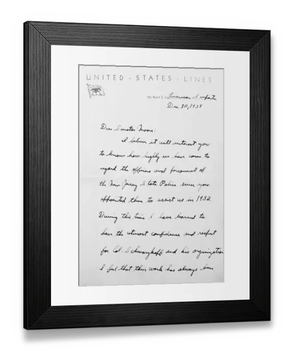 Framed Print : Page One of Letter from Charles Lindbergh Framed Print : Page One of Letter from Charles Lindbergh