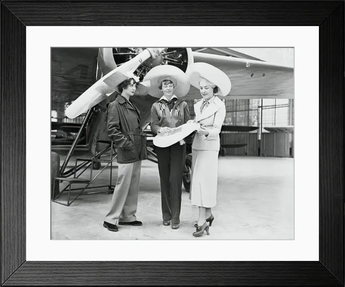 Framed Print : Amelia Earhart and Designers on Airfield Framed Print : Amelia Earhart and Designers on Airfield