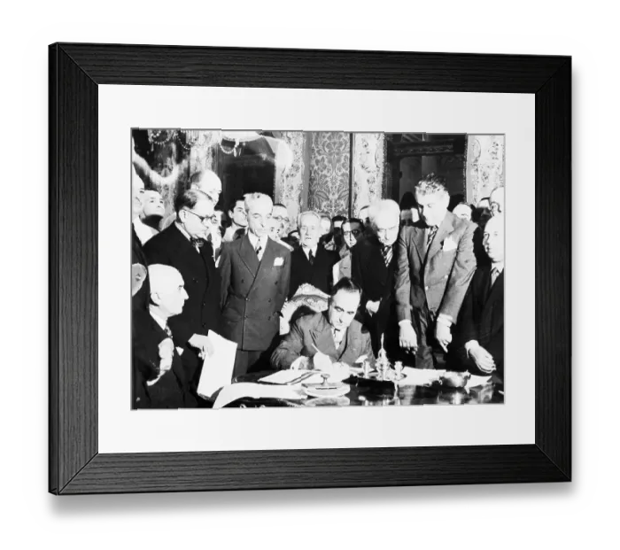 Framed Print : President Getulio Vargas Signs Peace Treaty with Argentina Framed Print : President Getulio Vargas Signs Peace Treaty with Argentina