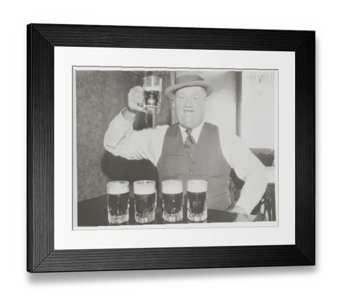 Framed Print : Beer Drinking Champion with Beer in Mugs Framed Print : Beer Drinking Champion with Beer in Mugs