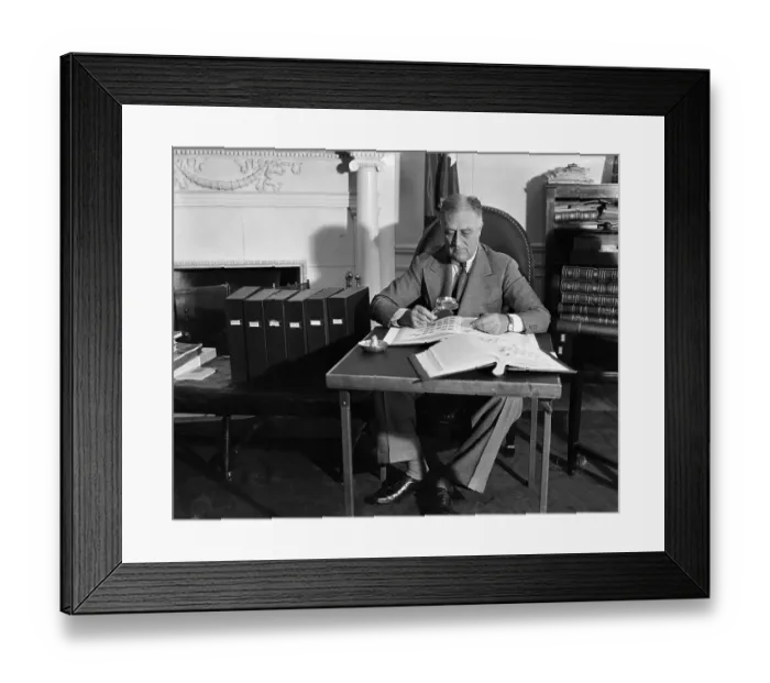 Framed Print : Franklin Delano Roosevelt with Stamps Framed Print : Franklin Delano Roosevelt with Stamps