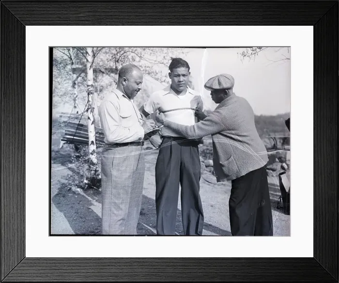 Framed Print : Men Taking Joe Louis Chest Measurements Framed Print : Men Taking Joe Louis Chest Measurements