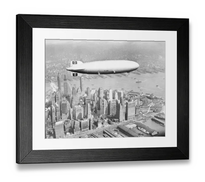 Framed Print : Hindenburg Flying over Lower Manhattan Framed Print : Hindenburg Flying over Lower Manhattan