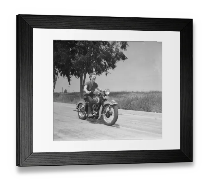 Framed Print : Beverly Roberts Riding Motorcycle Framed Print : Beverly Roberts Riding Motorcycle