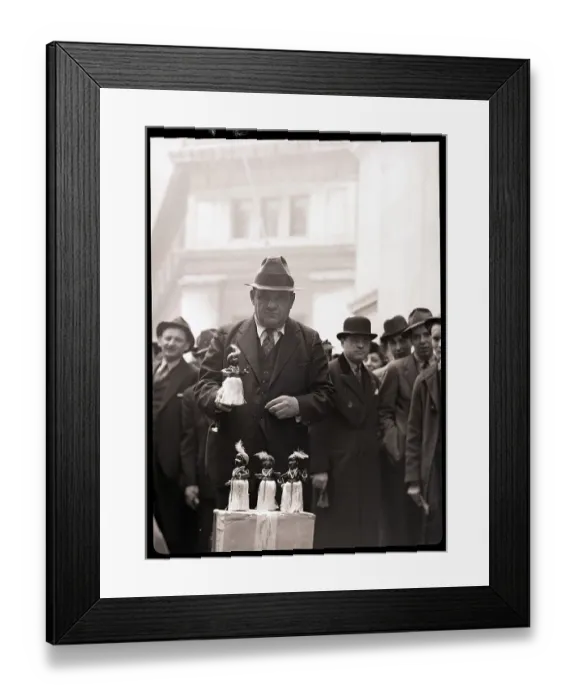 Framed Print : Wall Street Peddler Holding Hula Doll Framed Print : Wall Street Peddler Holding Hula Doll
