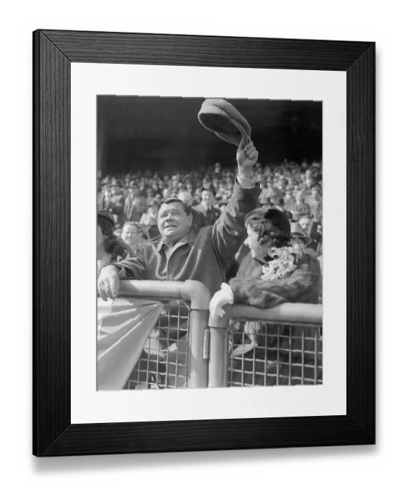 Framed Print : Babe Ruth Waving His Hat from the Stands Framed Print : Babe Ruth Waving His Hat from the Stands