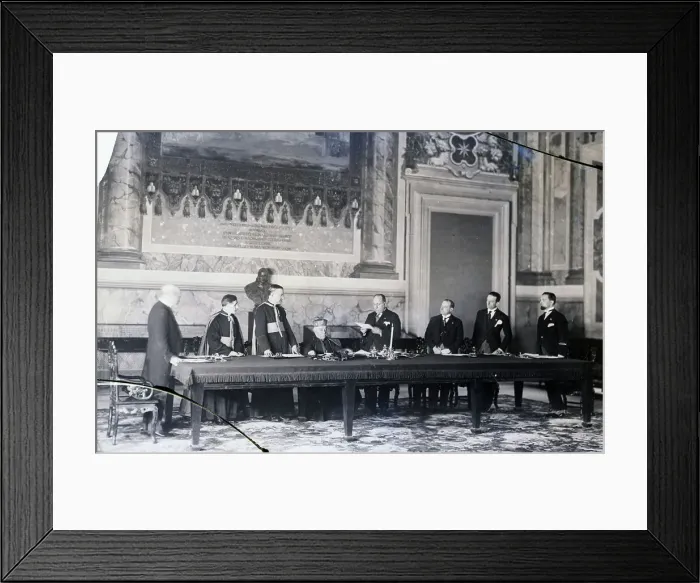 Framed Print : Premier Mussolini Reads Treaty at Vatican