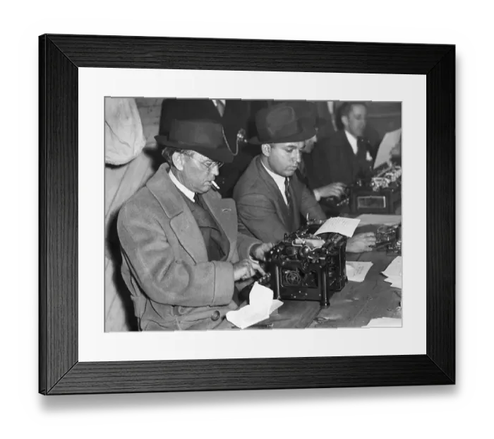 Framed Print : Damon Runyon Using Typewriter