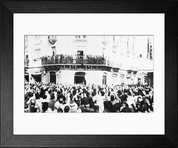 Framed Print : Crowd on Ground Saluting Nationalist Leaders on Balcony Framed Print : Crowd on Ground Saluting Nationalist Leaders on Balcony
