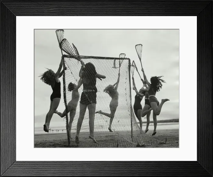Framed Print : Girls Playing La Crosse on Beach Framed Print : Girls Playing La Crosse on Beach