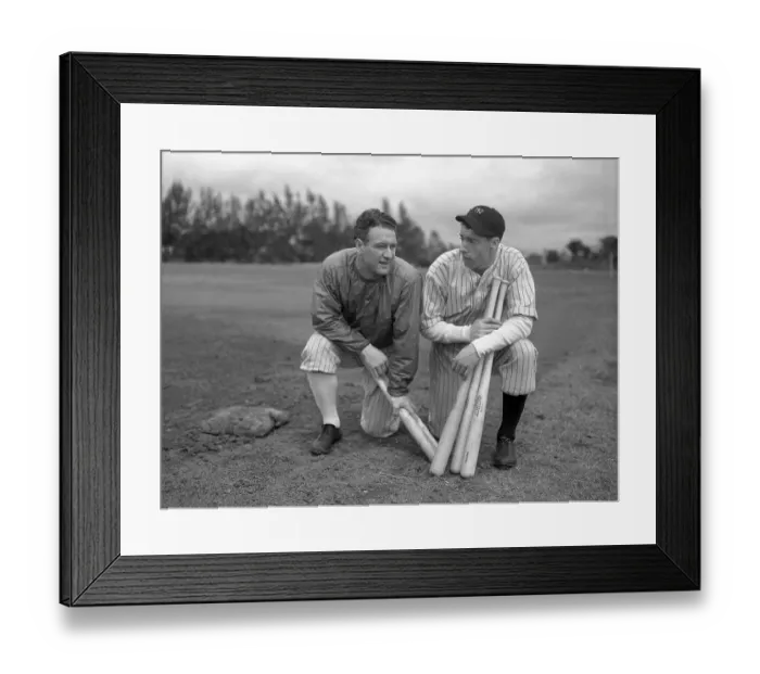 Framed Print : Lou Gehrig and Joe DiMaggio Stooping on Field Framed Print : Lou Gehrig and Joe DiMaggio Stooping on Field