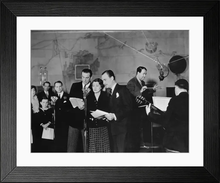 Framed Print : Performers Standing at CBS Microphone Framed Print : Performers Standing at CBS Microphone