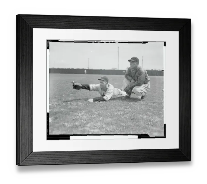 Framed Print : Casey Stengel and Dan Taylor Conversing While Lying on Field
