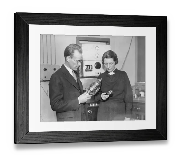 Framed Print : Philo Farnsworth and Miss Bernstein Holding Radio Tubes Framed Print : Philo Farnsworth and Miss Bernstein Holding Radio Tubes