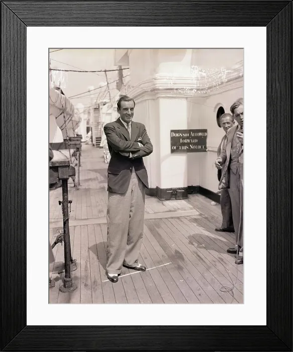 Framed Print : Fred Perry Posing Aboard Ship