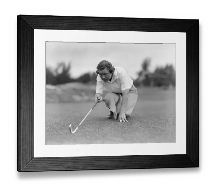 Framed Print : Patty Berg Lining up for Golf Club Swing Framed Print : Patty Berg Lining up for Golf Club Swing