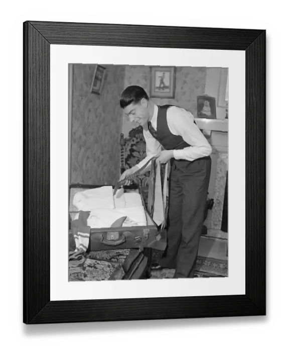 Framed Print : Joe DiMaggio Packing His Suitcase Framed Print : Joe DiMaggio Packing His Suitcase