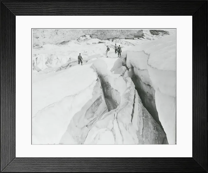Framed Print : Mountain Climbers over Deep Crevices Framed Print : Mountain Climbers over Deep Crevices