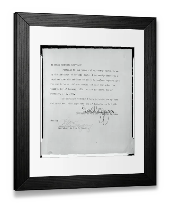 Framed Print : Document Noting Hauptmann's Death Reprieve Framed Print : Document Noting Hauptmann's Death Reprieve