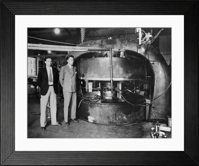 Framed Print : Physicists Standing Near Electromagnetic Device Framed Print : Physicists Standing Near Electromagnetic Device