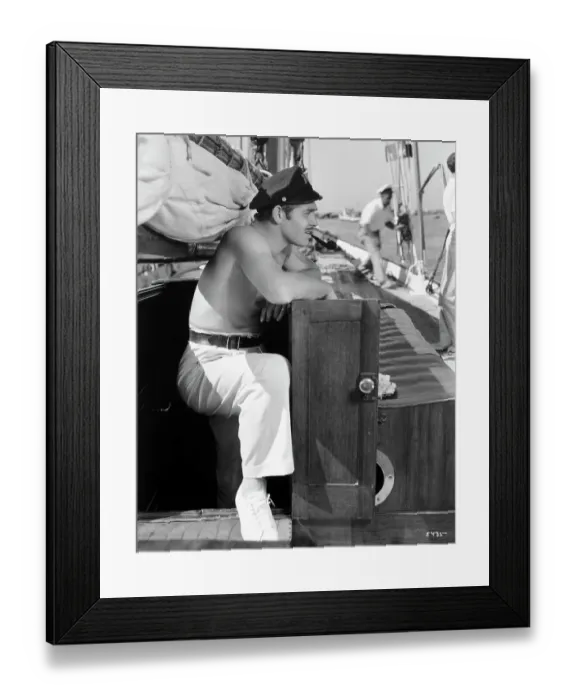 Framed Print : Shirtless Clark Gable Smoking Pipe on Ship Framed Print : Shirtless Clark Gable Smoking Pipe on Ship
