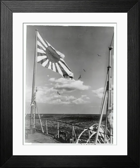 Framed Print : Japanese flag flying over the Hiye Framed Print : Japanese flag flying over the Hiye