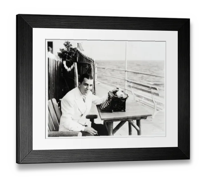 Framed Print : Ed Sullivan with Typewriter On Boardwalk Framed Print : Ed Sullivan with Typewriter On Boardwalk
