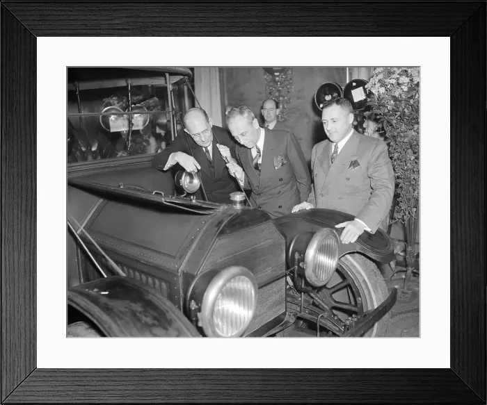 Framed Print : Auto Execs Look Under Automobile Hood Framed Print : Auto Execs Look Under Automobile Hood