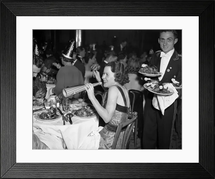 Framed Print : Woman with Noise Makers at New Year Celebration Framed Print : Woman with Noise Makers at New Year Celebration