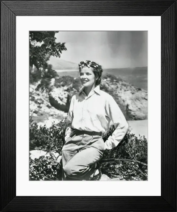 Framed Print : Katharine Hepburn Posing Outdoors Framed Print : Katharine Hepburn Posing Outdoors