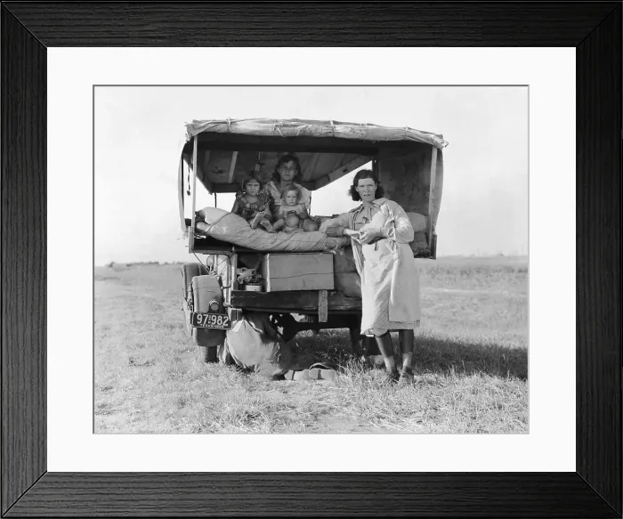 Framed Print : Dust Bowl Refugee Family; Truck Framed Print : Dust Bowl Refugee Family; Truck